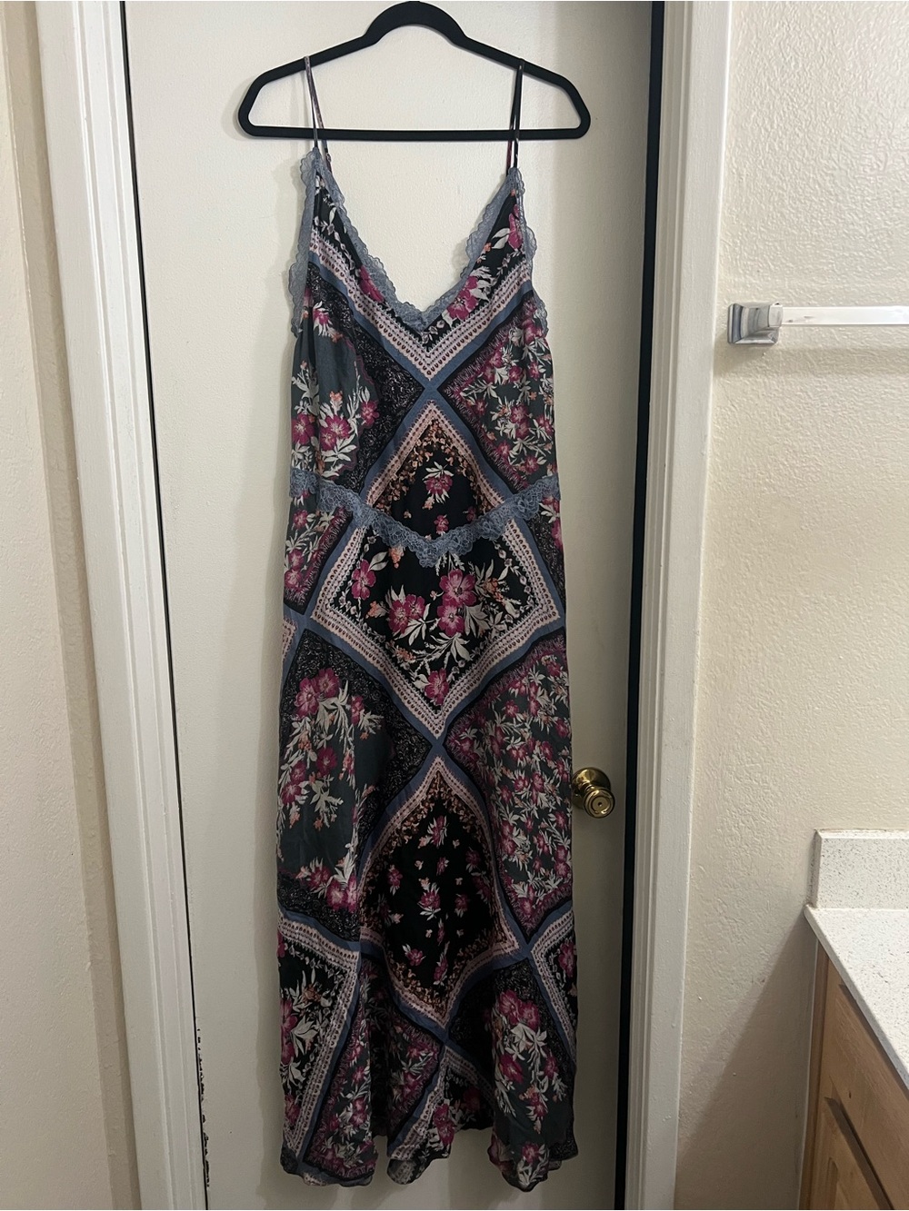 Free People Floral Slip Maxi Dress in Black and Pink